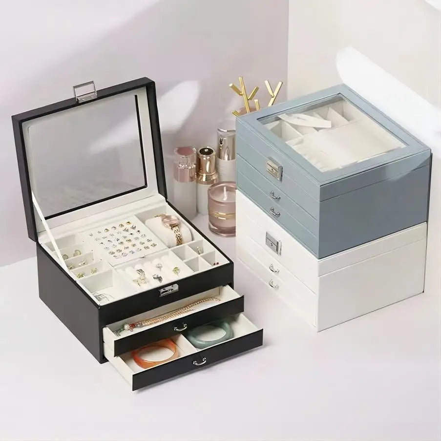 Boîte à bijoux Léonie - Organisateur de bijoux avec tiroirs et serrure - Garde Bijoux