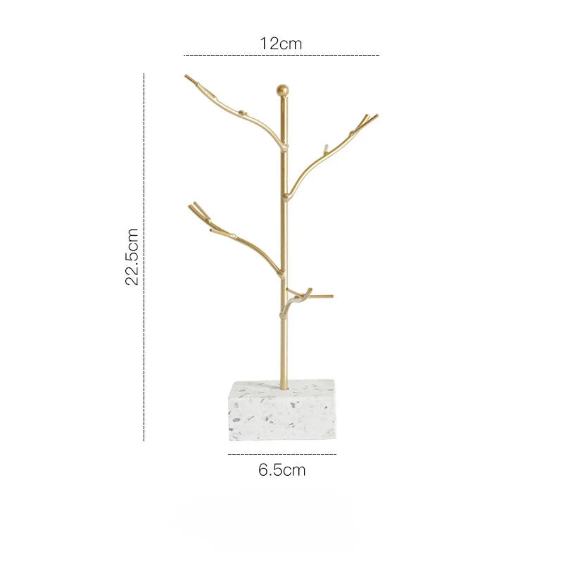 Arbre à bijoux doré - Arbre porte bijoux moderne avec base cylindrique - Garde Bijoux