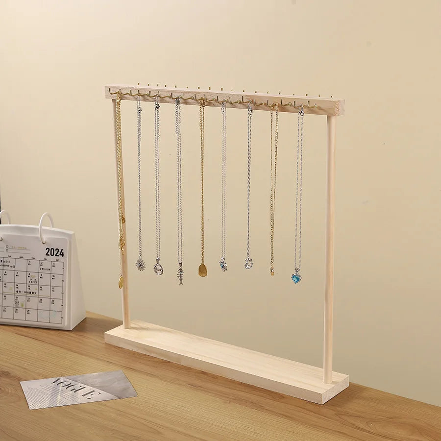 Porte-colliers en bois naturel - Dispositif de rangement en bois brut pour colliers - Garde Bijoux