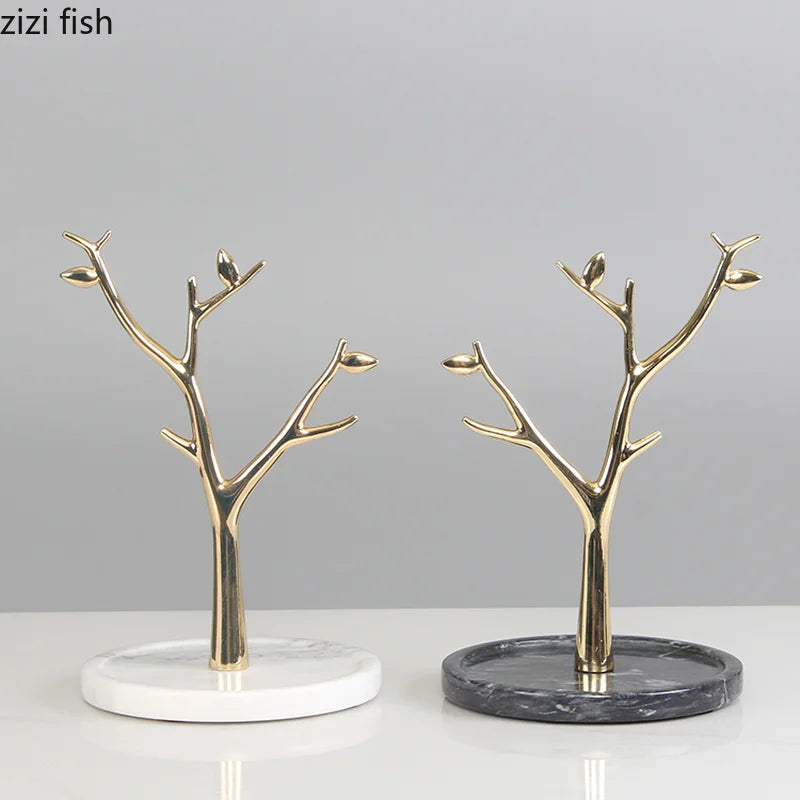 Arbre à bijoux doré - Organisateur de bijoux moderne avec socle en marbre noir - Garde Bijoux