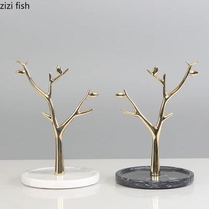 Arbre à bijoux doré - Organisateur de bijoux moderne avec socle en marbre noir - Garde Bijoux
