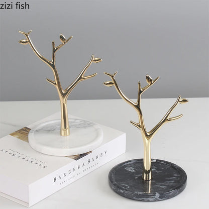 Arbre à bijoux doré - Présentoir à bijoux forme branche avec base marbrée - Garde Bijoux