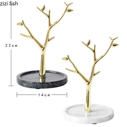 Arbre à bijoux doré - Support de rangement bijoux doré et marbre - Garde Bijoux