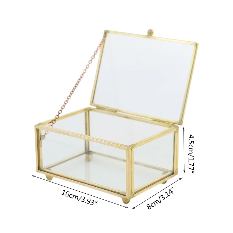 Boîte en verre Solange - Boîte présentoir rectangulaire style rétro moderne pour coiffeuse - Garde Bijoux