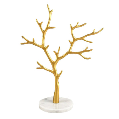Arbre à bijoux doré - Arbre à bijoux en métal doré sur socle en marbre blanc - Garde Bijoux