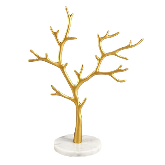 Arbre à bijoux doré - Arbre à bijoux en métal doré sur socle en marbre blanc - Garde Bijoux