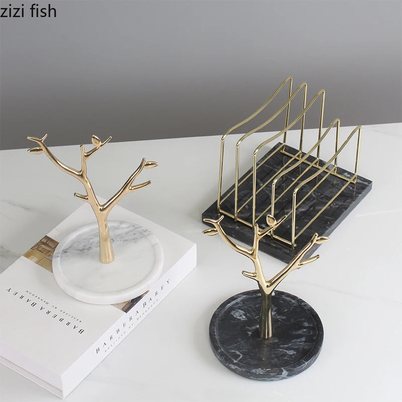 Arbre à bijoux doré - Support pour colliers et bagues en métal doré - Garde Bijoux