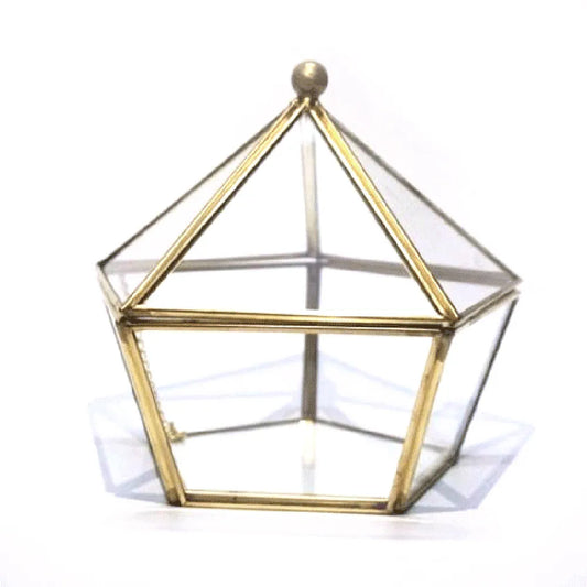 Boîte géométrique Pyramide - Boite a bijoux geometrique en verre et laiton doré - Garde Bijoux