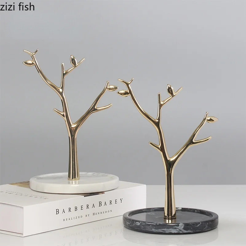 Arbre à bijoux doré - Arbre à bijoux doré sur socle en marbre blanc - Garde Bijoux