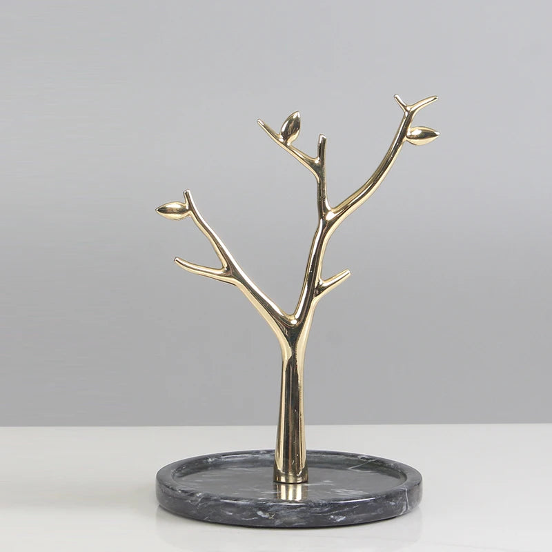 Arbre à bijoux doré - Présentoir bijoux décoratif avec base en pierre - Garde Bijoux