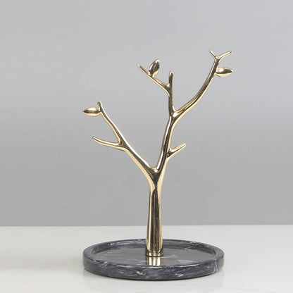 Arbre à bijoux doré - Présentoir bijoux décoratif avec base en pierre - Garde Bijoux