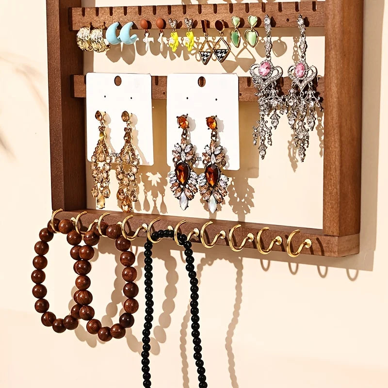 Porte-bijoux mural en bois - Pratique support mural en bois pour boucles d'oreilles - Garde Bijoux