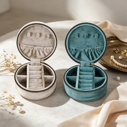 Boîte ronde Suzanne - Écrin nomade en tissu doux avec fermeture éclair - Garde Bijoux
