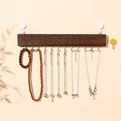 Porte-bijoux mural en bois - Accroche collier mural en bois massif - Garde Bijoux