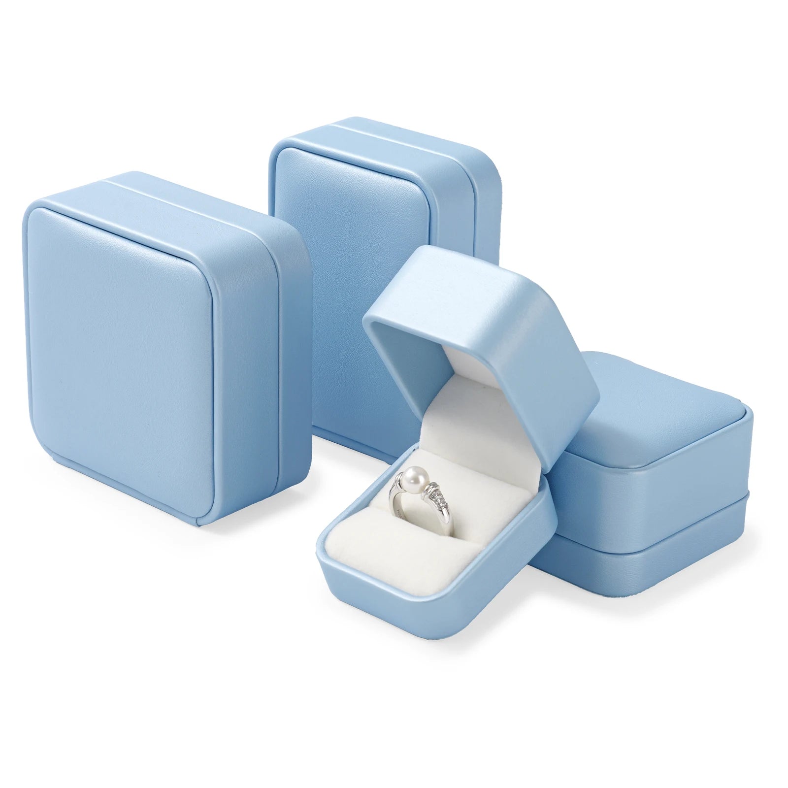 Boîte à bijoux bleue - Petit ecrin bleu pour bague et alliance - Garde Bijoux