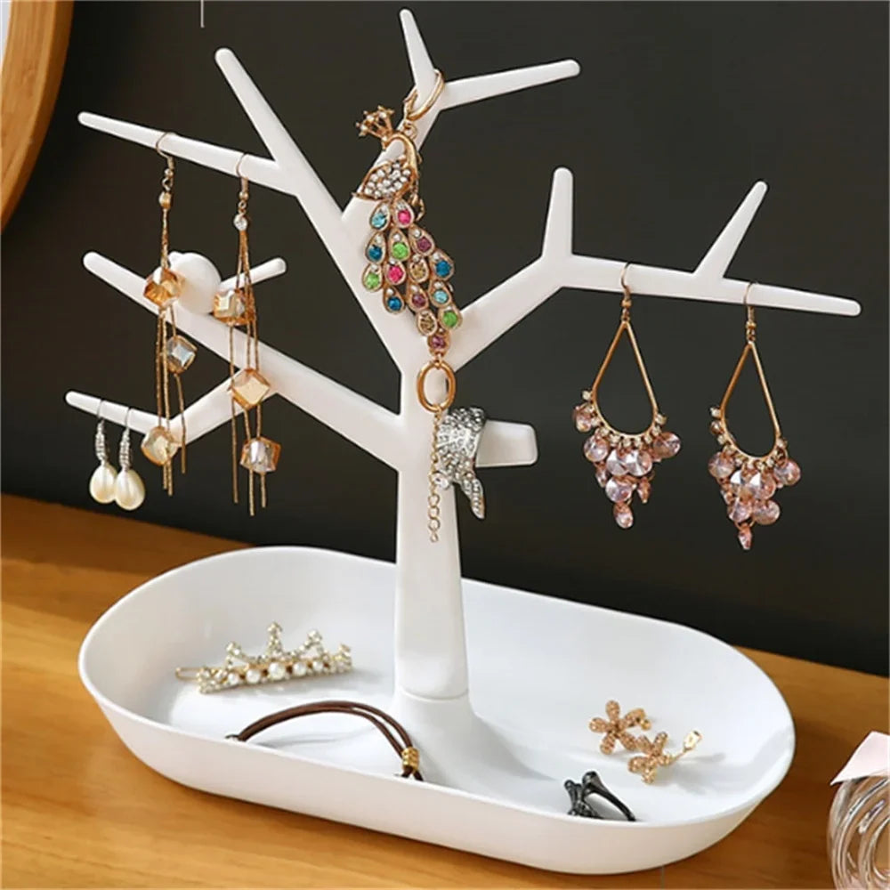 Arbre à bijoux avec plateau - Arbre à bijoux blanc sur coiffeuse - Garde Bijoux