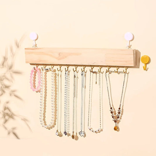 Porte-bijoux mural en bois - Rangement suspendu pour colliers en bois - Garde Bijoux