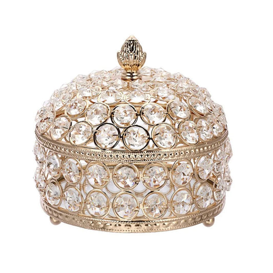 Boîte ronde Jannine - Boîte à bagues ronde en métal doré - Garde Bijoux
