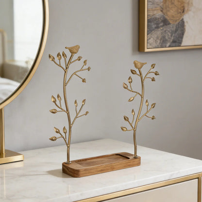 Arbre à bijoux double - Porte bijoux design avec branches et oiseaux - Garde Bijoux