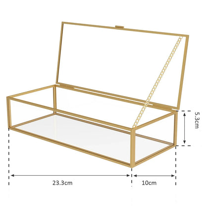 Boîte bijoux en verre - Coffret de rangement rectangulaire pour colliers et montres - Garde Bijoux