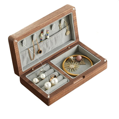 Boîte à bijoux Julia - Écrin nomade en bois et velours clair pour ranger les bagues et bracelets - Garde Bijoux