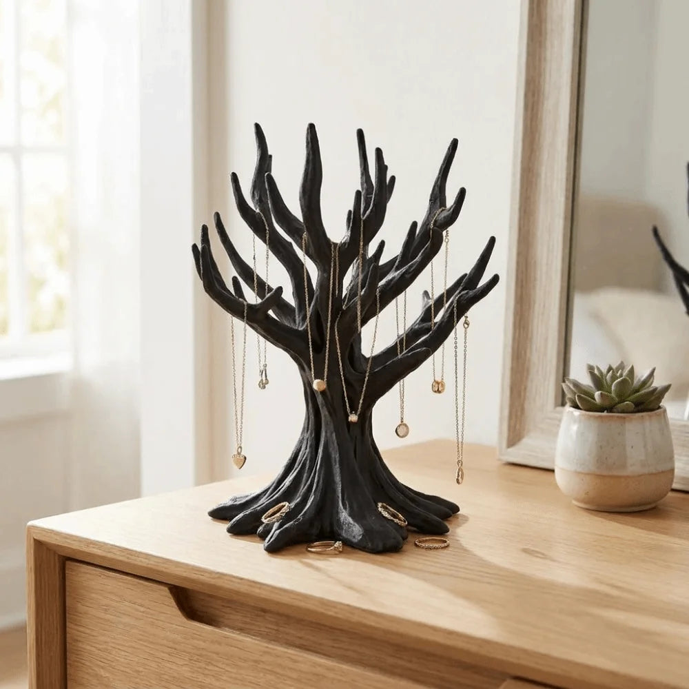 Arbre à bijoux noir - Support pour colliers et bagues noir - Garde Bijoux