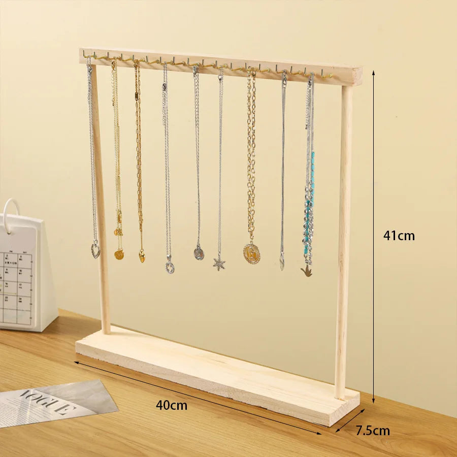 Porte-colliers en bois naturel - Structure en bois naturel dediee au rangement des pendentifs - Garde Bijoux