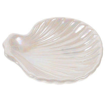 Coupelle coquillage en céramique - Coupelle à bijoux en céramique blanche nacrée forme coquillage - Garde Bijoux