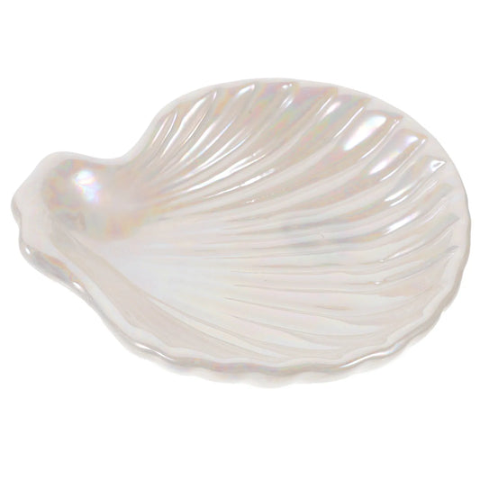 Coupelle coquillage en céramique - Coupelle à bijoux en céramique blanche nacrée forme coquillage - Garde Bijoux
