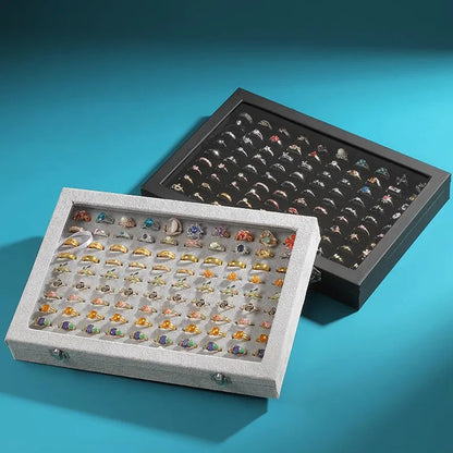 Plateau 100 bagues Caroline - Coffret à bagues en velours pour collectionneurs - Garde Bijoux