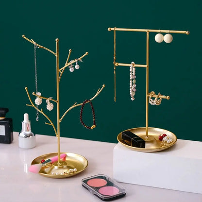 Arbre à bijoux en métal - Présentoir à bijoux forme arbre avec coupelle - Garde Bijoux