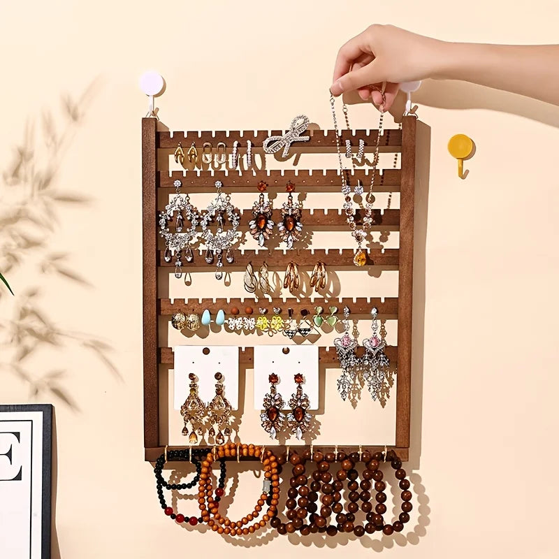 Porte-bijoux mural en bois - Organisateur de bijoux mural suspendu - Garde Bijoux