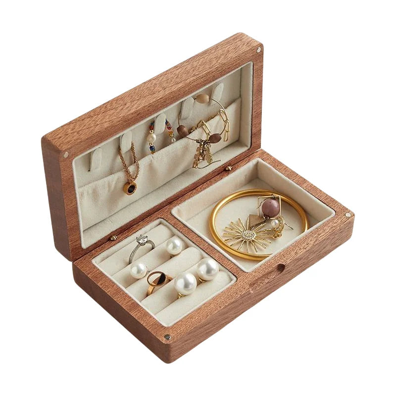 Boîte à bijoux Julia - Coffret à bijoux en noyer massif avec emplacements pour boucles d'oreilles - Garde Bijoux