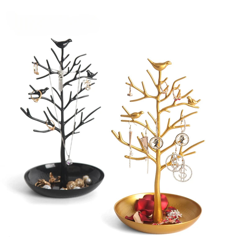 Arbre à bijoux oiseau - Support pour colliers avec coupelle de rangement - Garde Bijoux