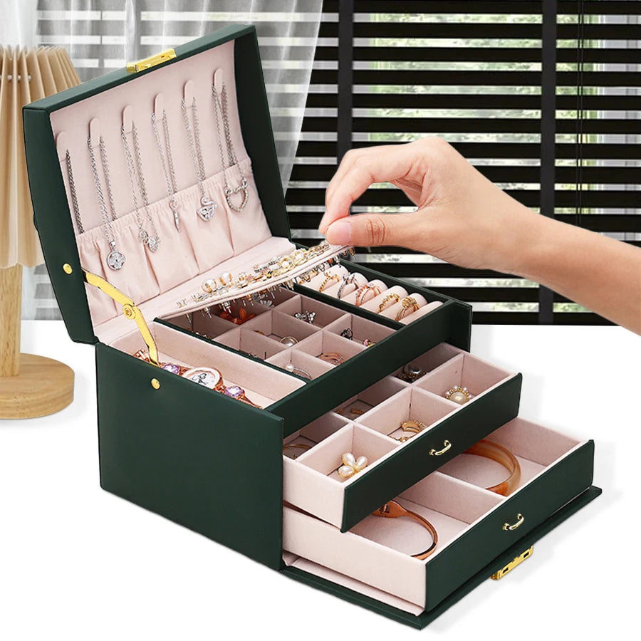 Boîte à bijoux Hélène - Coffret a bijoux en cuir synthetique avec tiroirs - Garde Bijoux