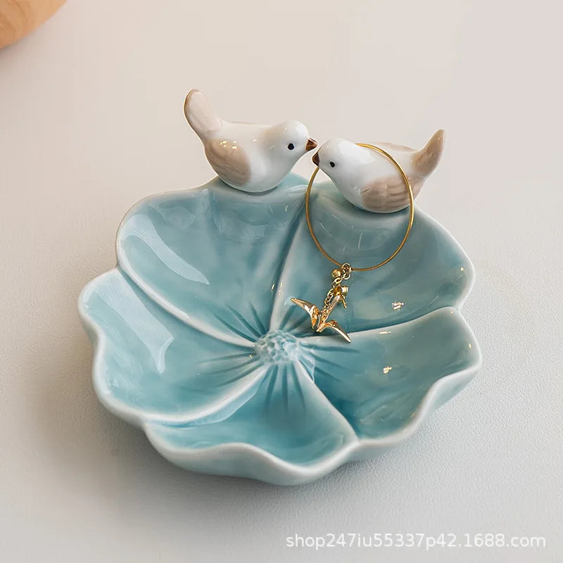 Coupelle à bijoux fleur - Coupelle de rangement pour bagues et boucles d'oreilles en céramique - Garde Bijoux
