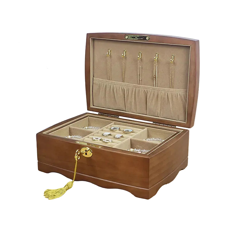 Coffret à bijoux Solange - Intérieur en velours beige d'une boîte à bijoux en bois à deux étages - Garde Bijoux