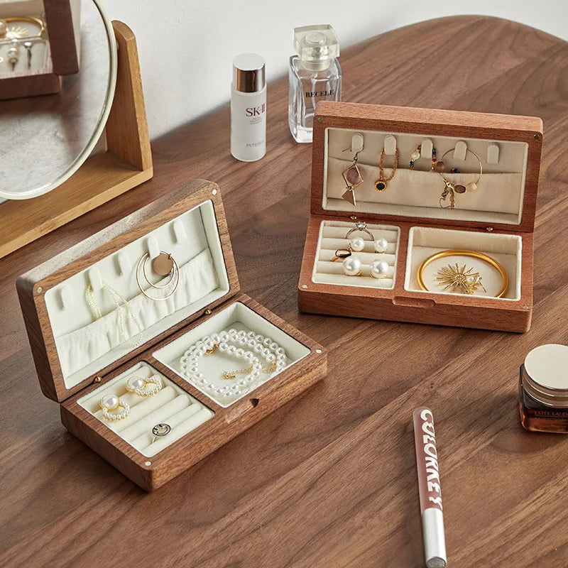 Boîte à bijoux Julia - Petite boîte de rangement en bois véritable avec crochets pour colliers - Garde Bijoux