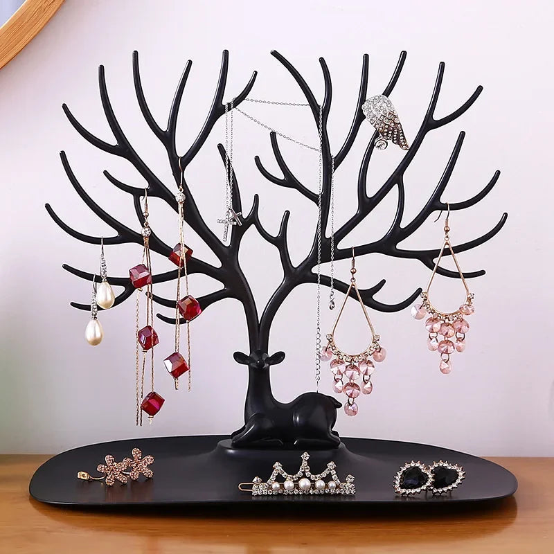 Porte-bijoux arbre - Porte-bijoux arbre design cerf sur plateau - Garde Bijoux