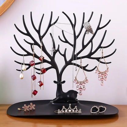 Porte-bijoux arbre - Porte-bijoux arbre design cerf sur plateau - Garde Bijoux