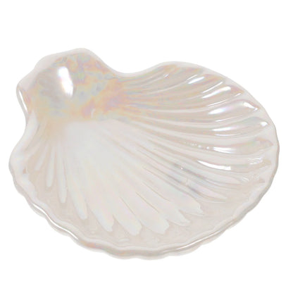 Coupelle coquillage en céramique - Vide poche marin en céramique irisante pour table de chevet - Garde Bijoux