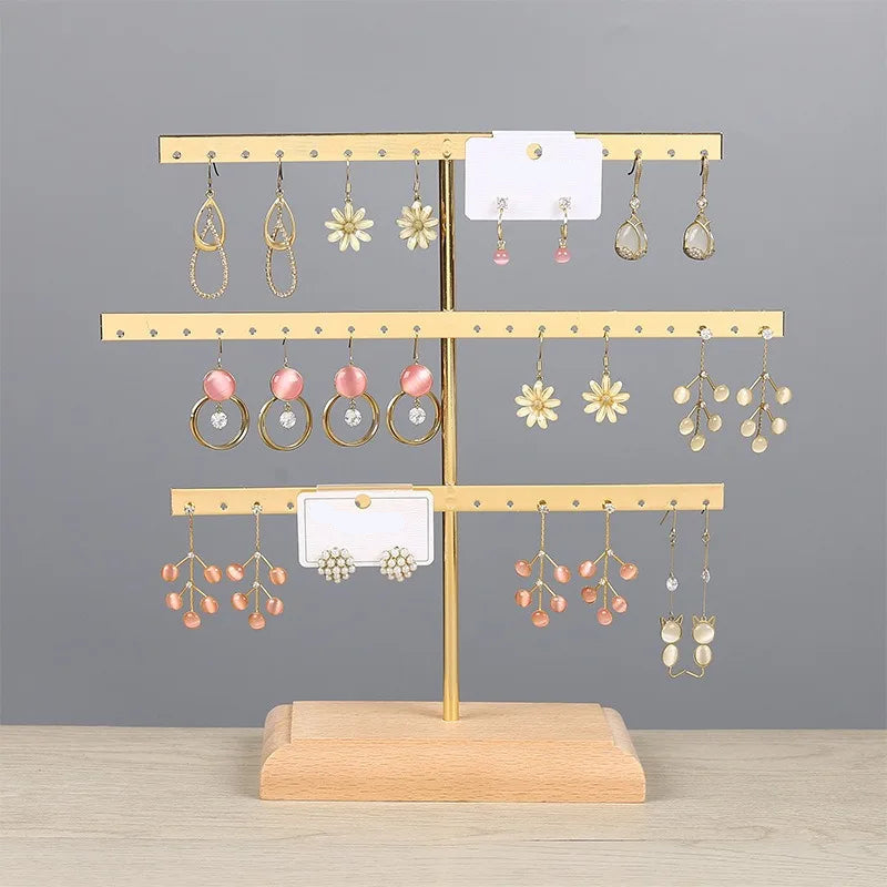 Porte-bijoux 3 étages - Support pour bijoux avec base en bois naturel - Garde Bijoux