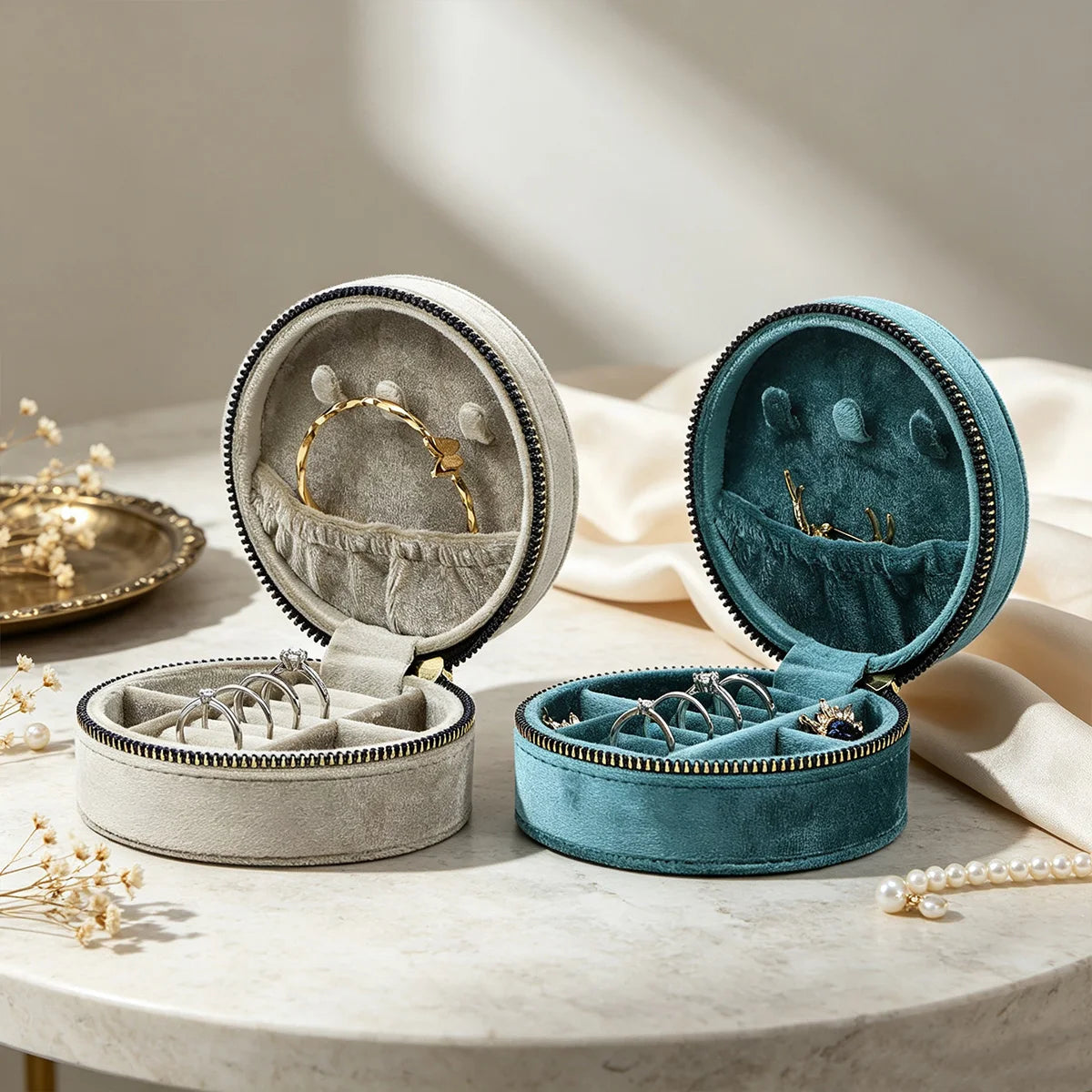 Boîte ronde Suzanne - Mini boîte de rangement pour boucles d'oreilles - Garde Bijoux