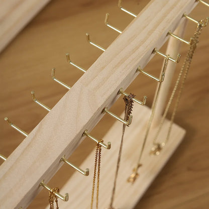 Porte-colliers en bois naturel - Organisateur de bijoux en bois a multiples crochets - Garde Bijoux