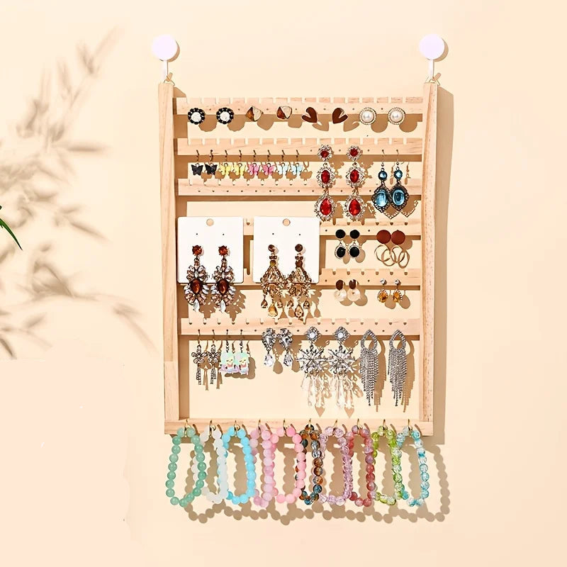 Étagère à bijoux mural en bois - Rangement mural pour bijoux avec crochets et encoches - Garde Bijoux