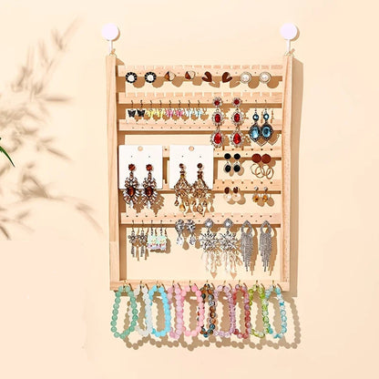 Étagère à bijoux mural en bois - Rangement mural pour bijoux avec crochets et encoches - Garde Bijoux
