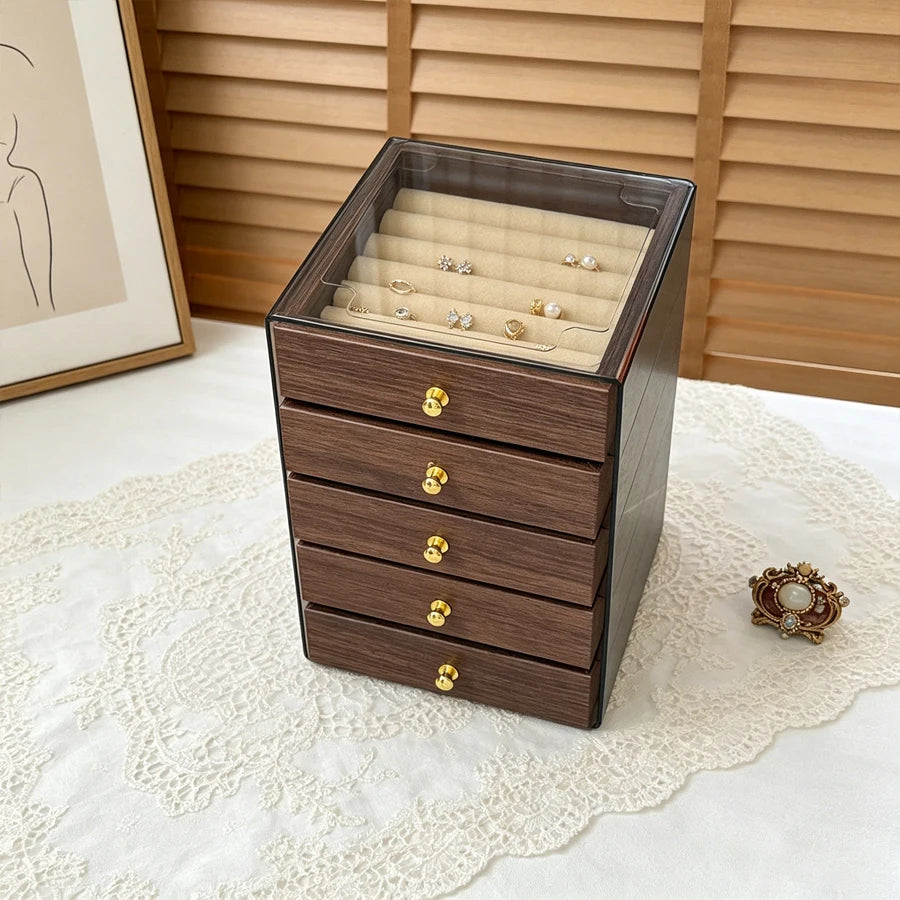Boîte Yvonna - Coffret a bijoux en bois avec tiroirs ouverts - Garde Bijoux