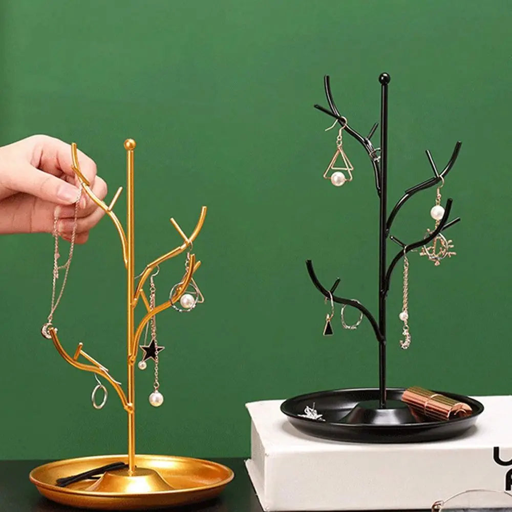 Arbre à bijoux en métal - Support pour colliers et boucles d'oreilles doré - Garde Bijoux