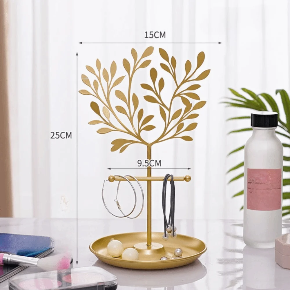 Arbre à bijoux en métal - Arbre porte bijoux en métal doré avec feuilles décoratives - Garde Bijoux