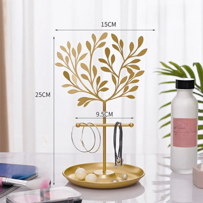Arbre à bijoux en métal - Arbre porte bijoux en métal doré avec feuilles décoratives - Garde Bijoux